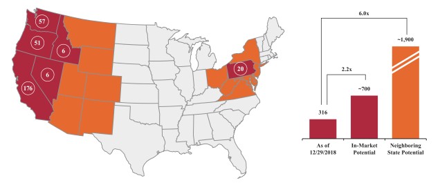 a map of Grocery Outlet's stores and estimate of future store count