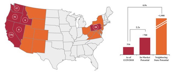 a map of Grocery Outlet's stores and estimate of future store count