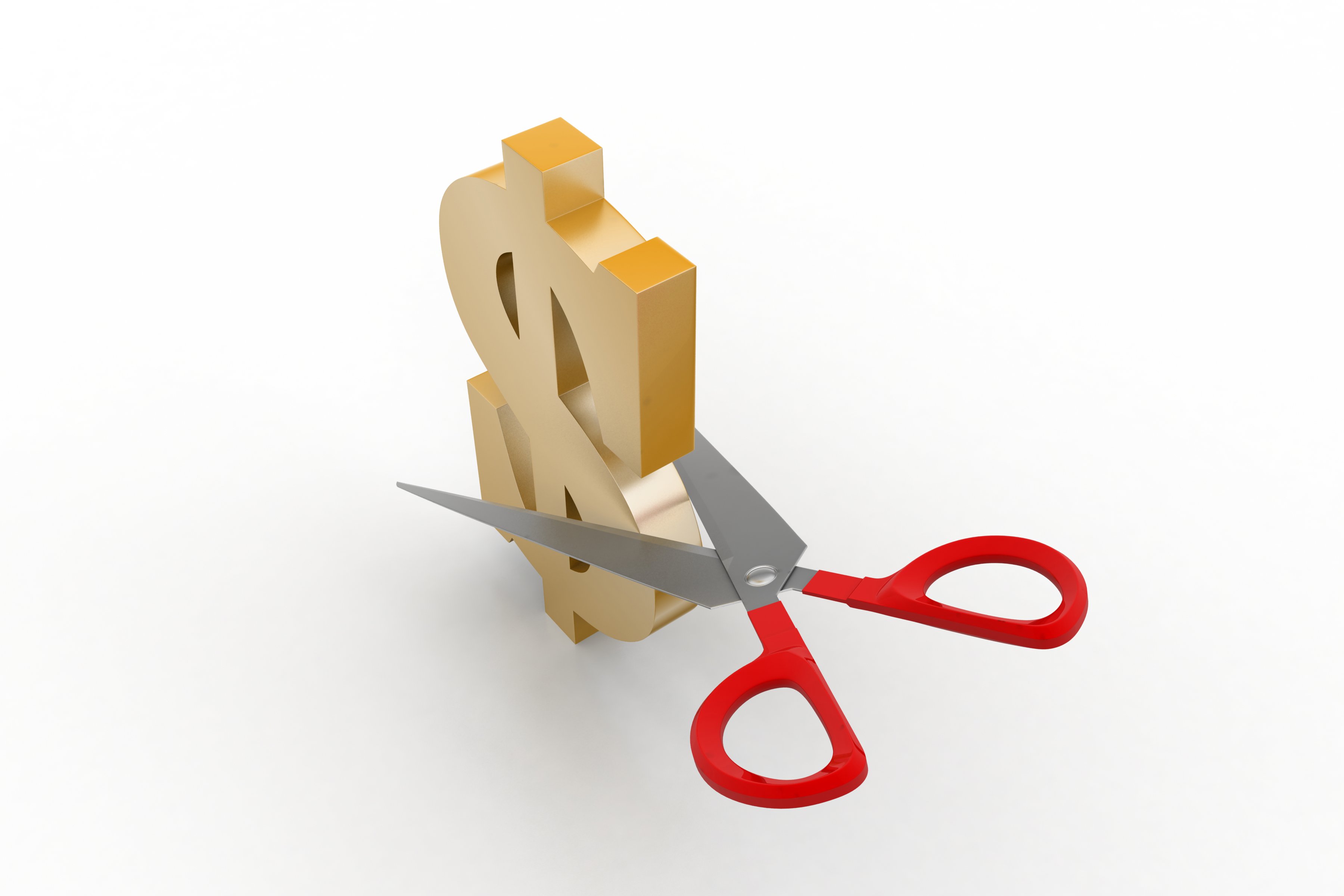 Scissors cutting a dollar sign in half
