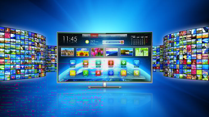 A connected TV showing viewing options and apps.