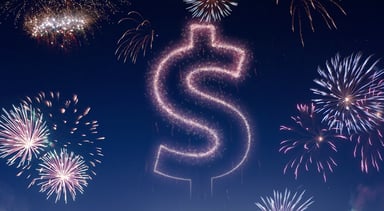 Fireworks show with dollar sign