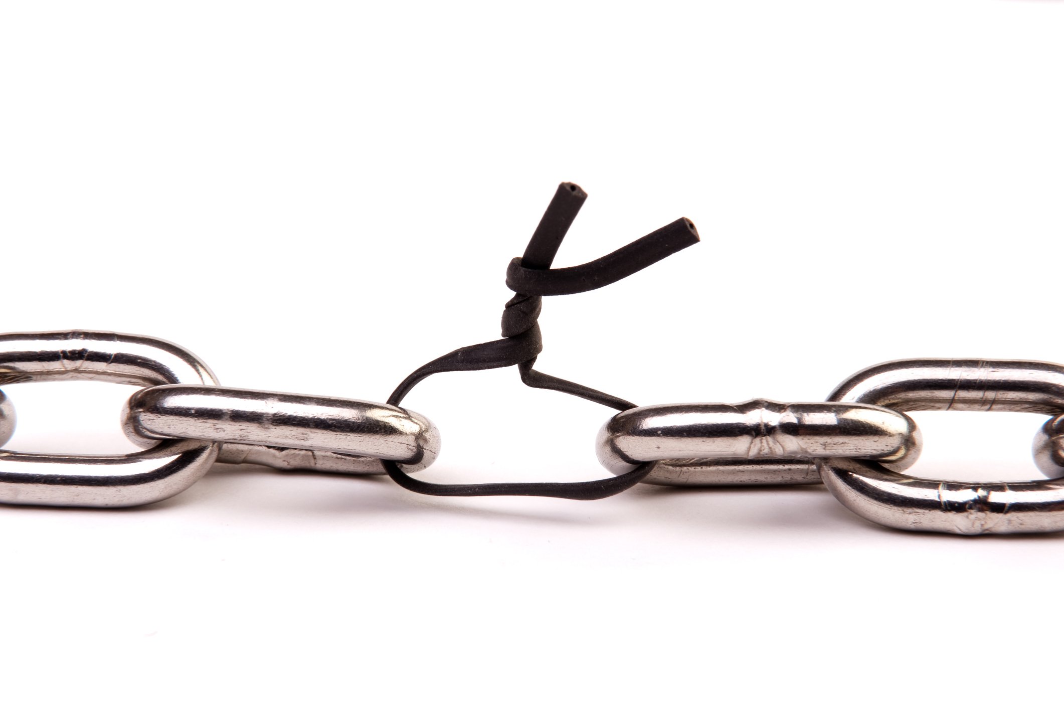 A chain has a link that's just a twist tie.