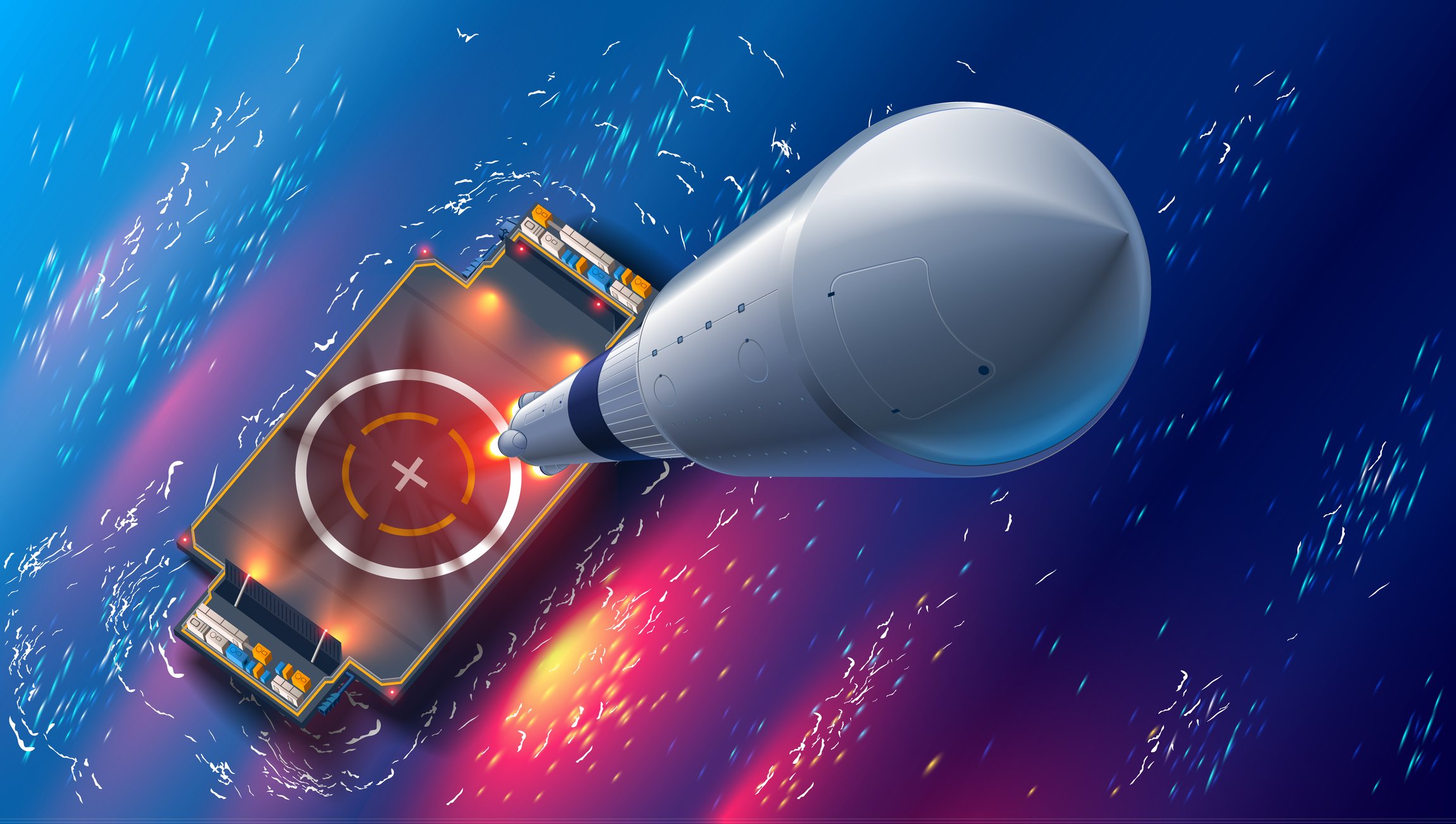 Rocket landing on a barge marked with an X