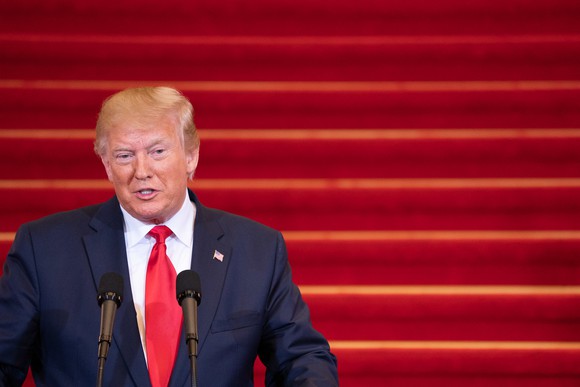 President Trump delivering remarks to reporters.