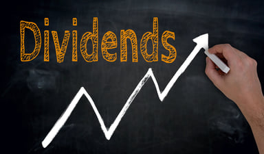 Dividends and line graph on chalkboard