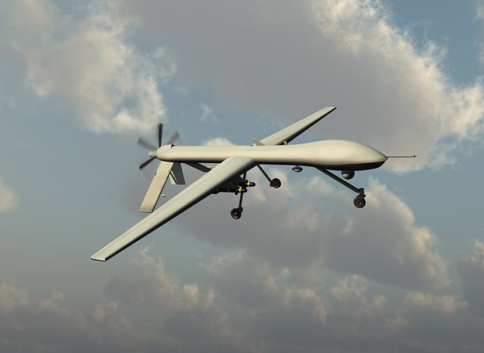 A drone in mid-flight