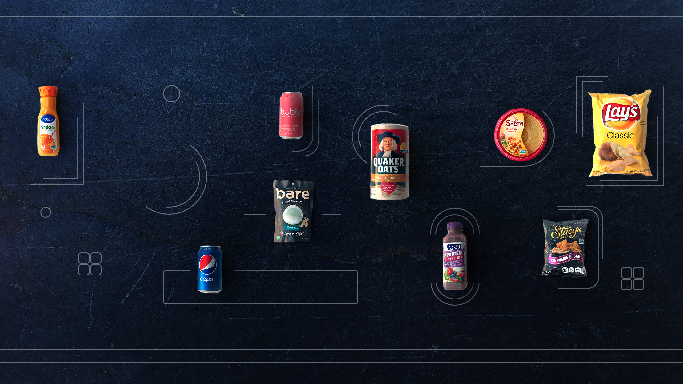 PepsiCo products arranged on a dark grey surface.