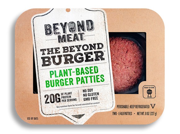 Beyond Meat burger patties packaged for resale.