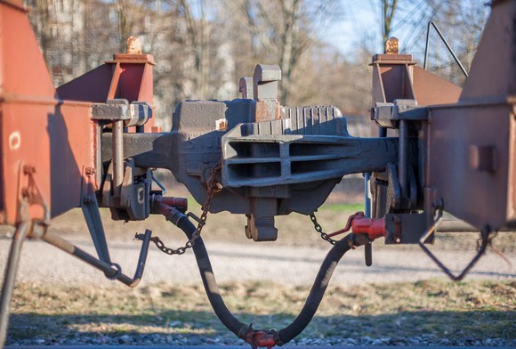 Close-up of a cargo train coupling.
