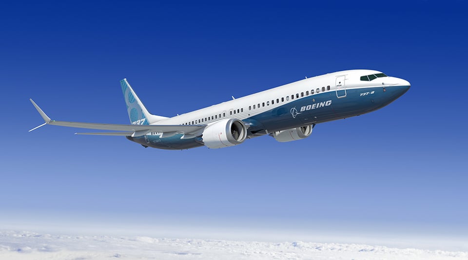 A rendering of a Boeing 737 MAX 8 in flight.