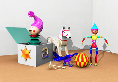 Jack in the box and other brightly colored toys
