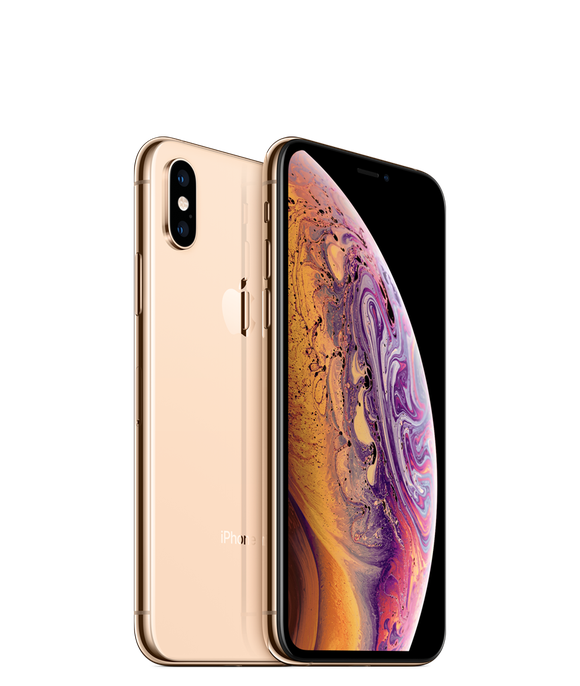 Two rose-gold Apple iPhone XS's.