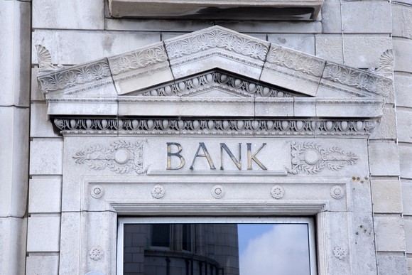 Exterior entrance to a bank building