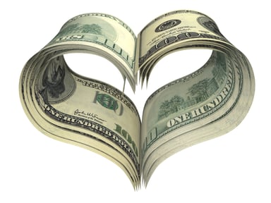 $100 bills shaped like heart