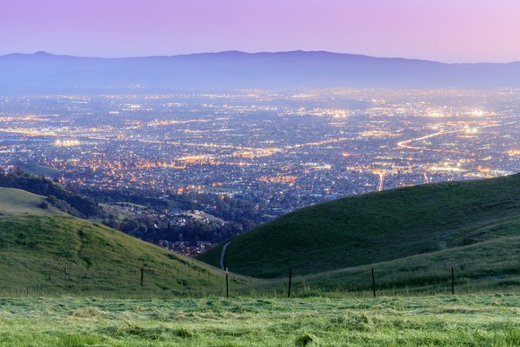 View of Silicon Valley after sunset.