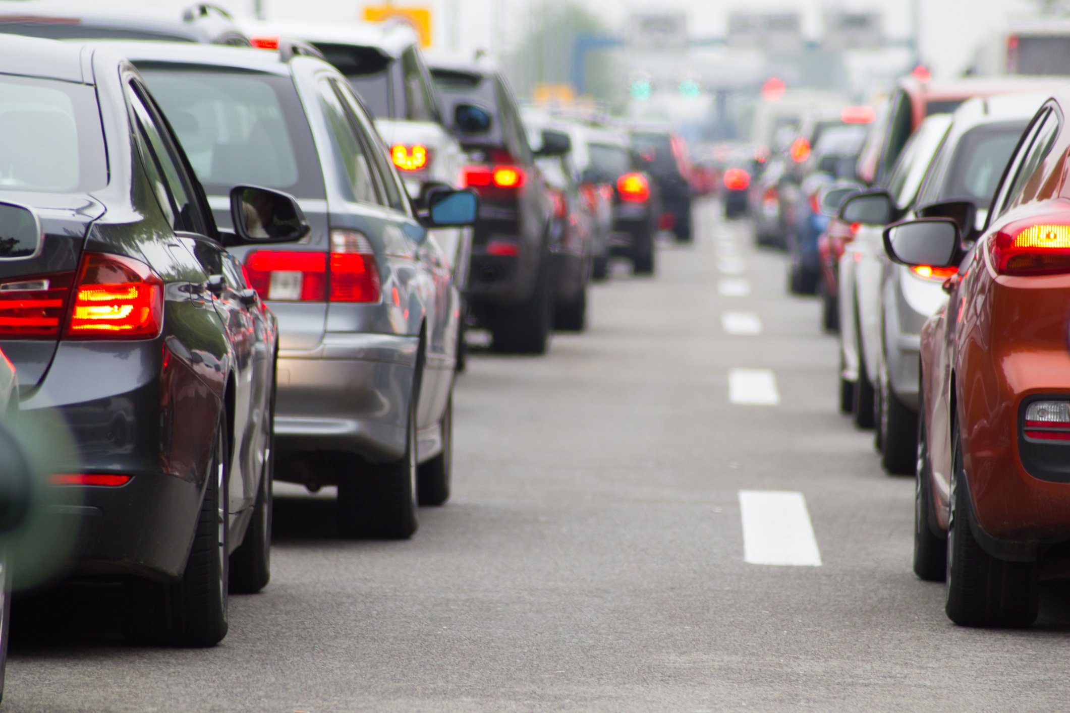 Cars stuck in traffic. 