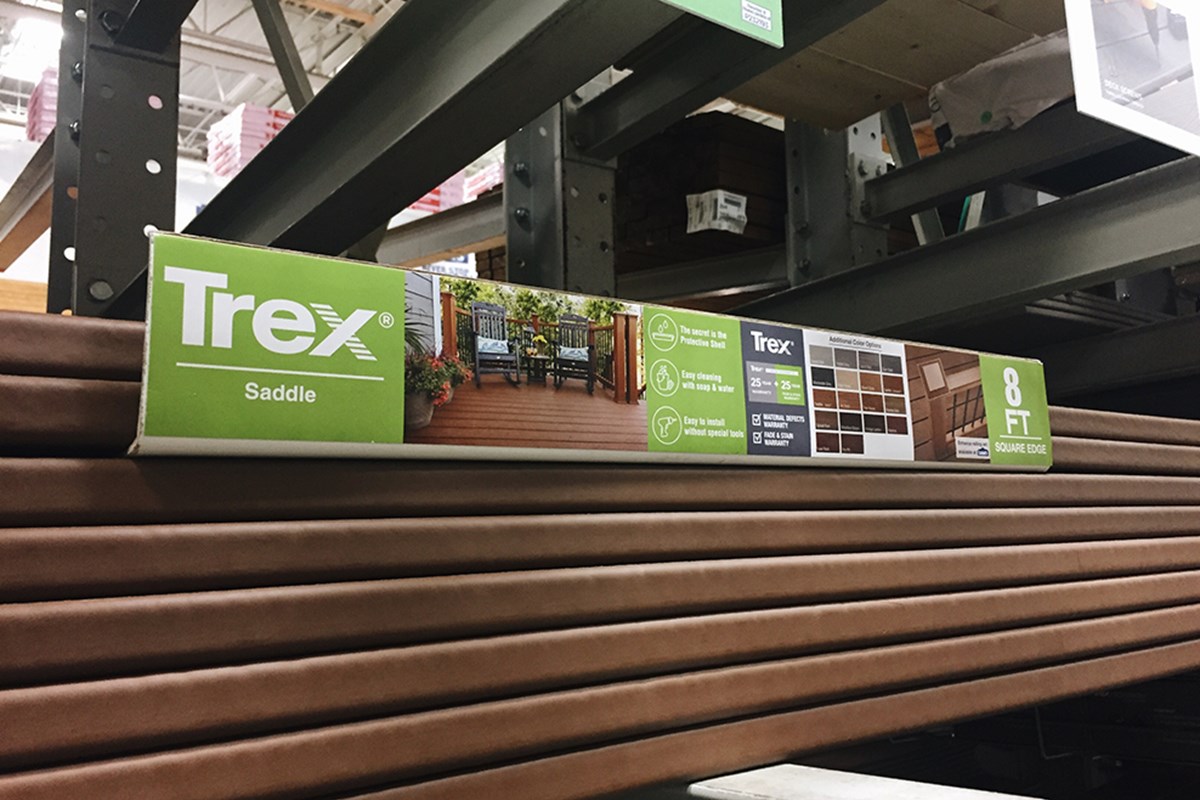 Trex decking on display in a home improvement store