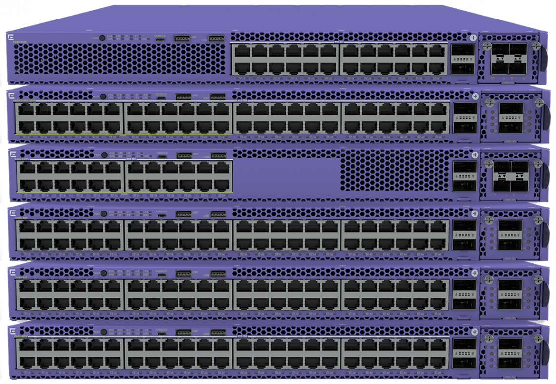 An Extreme Networks X465 switch stack.