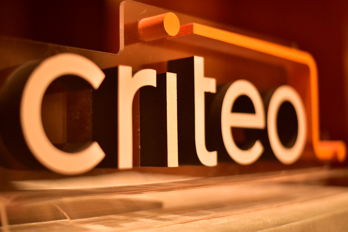 Orange colored 3-D image of Criteo's text logo.