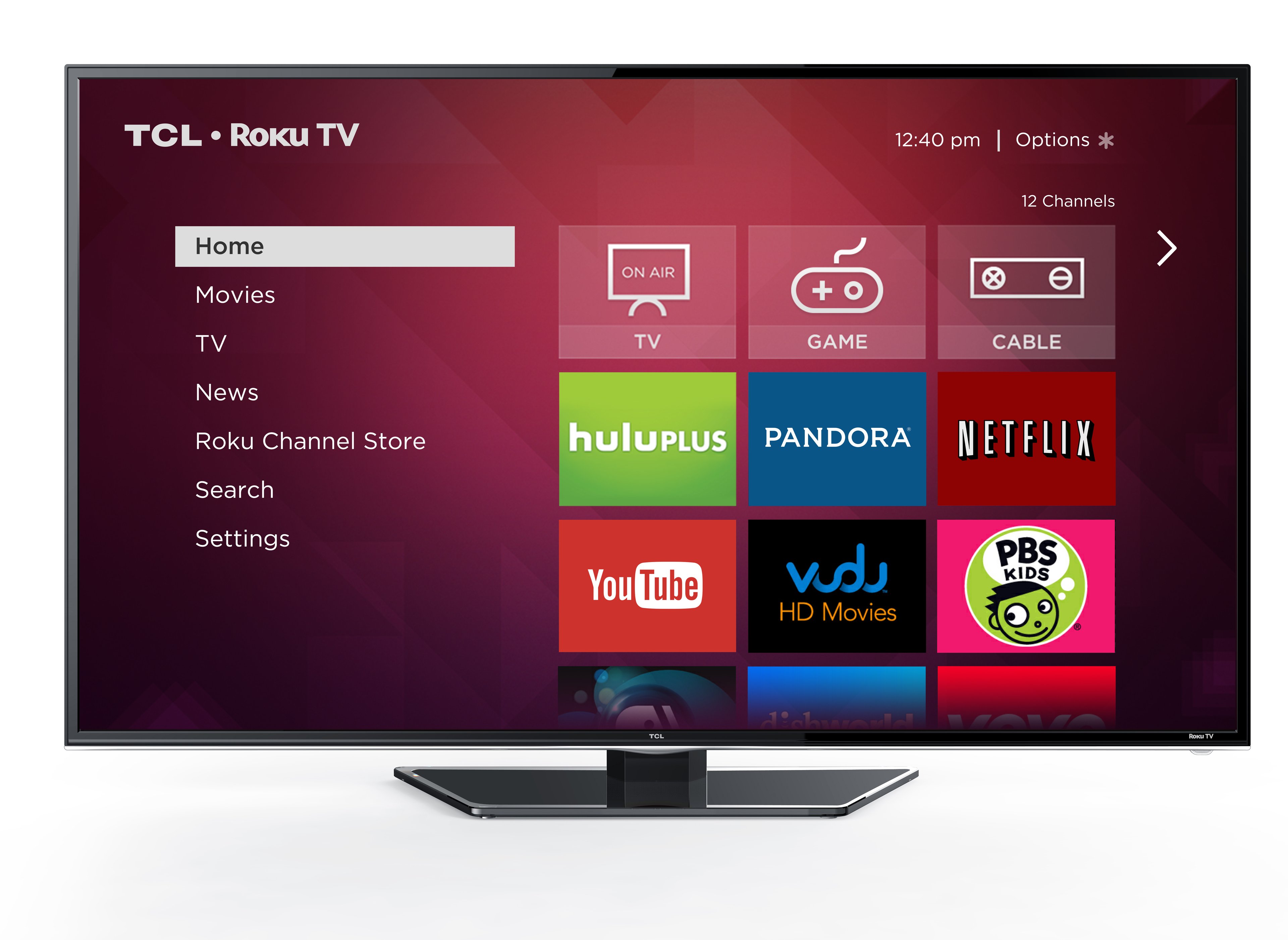 The Roku TV operating system running on a TCL smart television