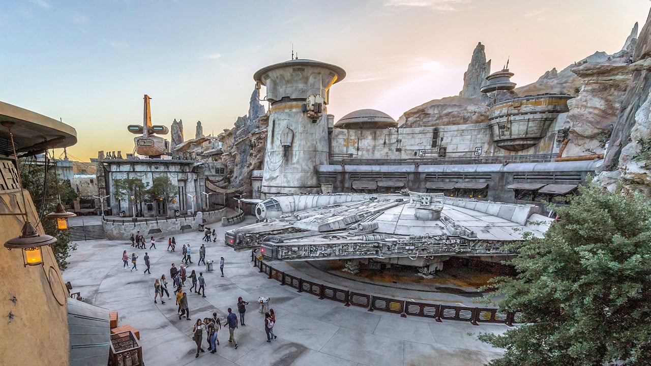 The Millennium Falcon at Star Wars: Galaxy's Edge in Disneyland.