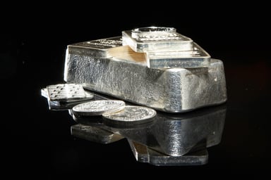 silver bar and coins