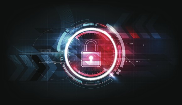 A digital lock surrounded by digital circles