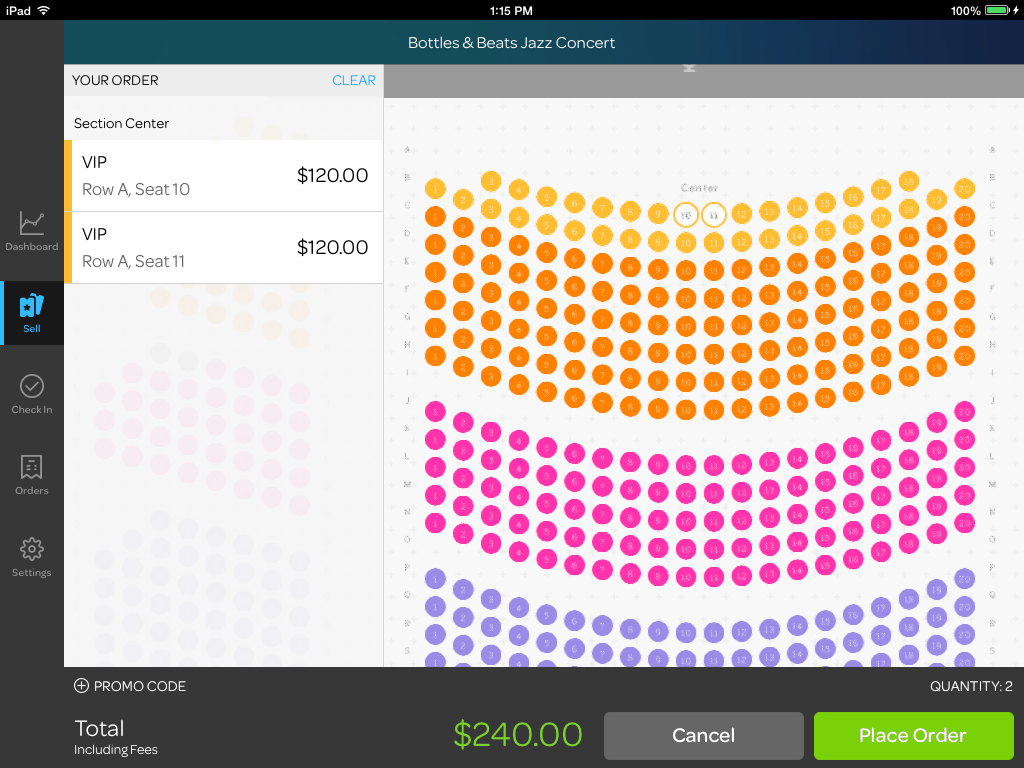 The online ticket-ordering interface of Eventbrite.