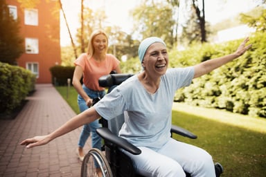 Cancer patient outside in wheelchair
