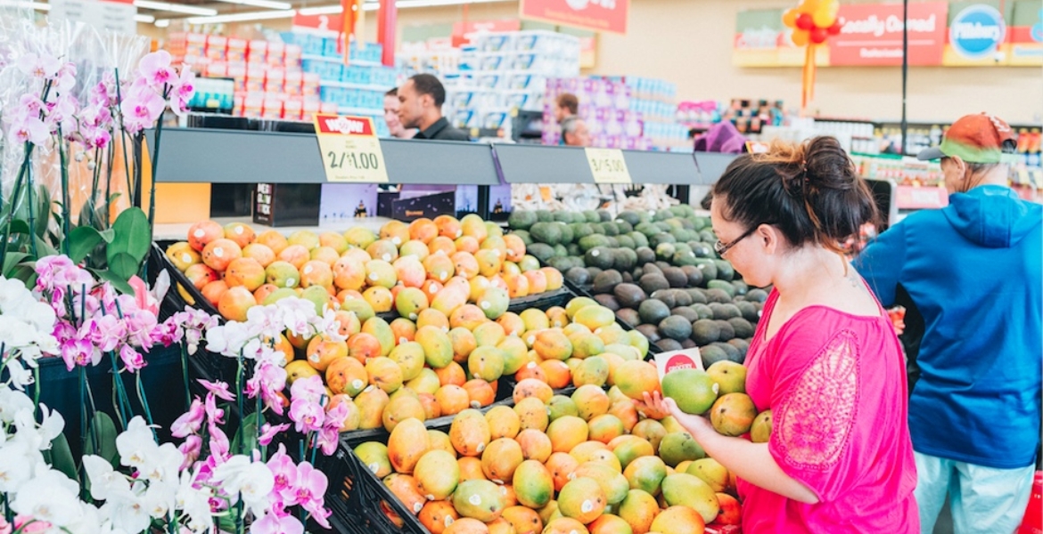 Woman looking at produce