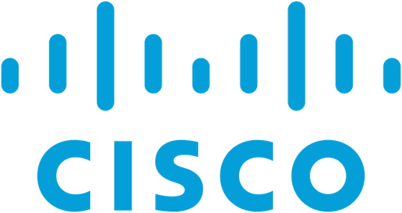 Cisco name and graphic bridge logo in blue.