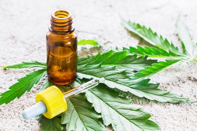 Hemp, bottle of oil, dropper