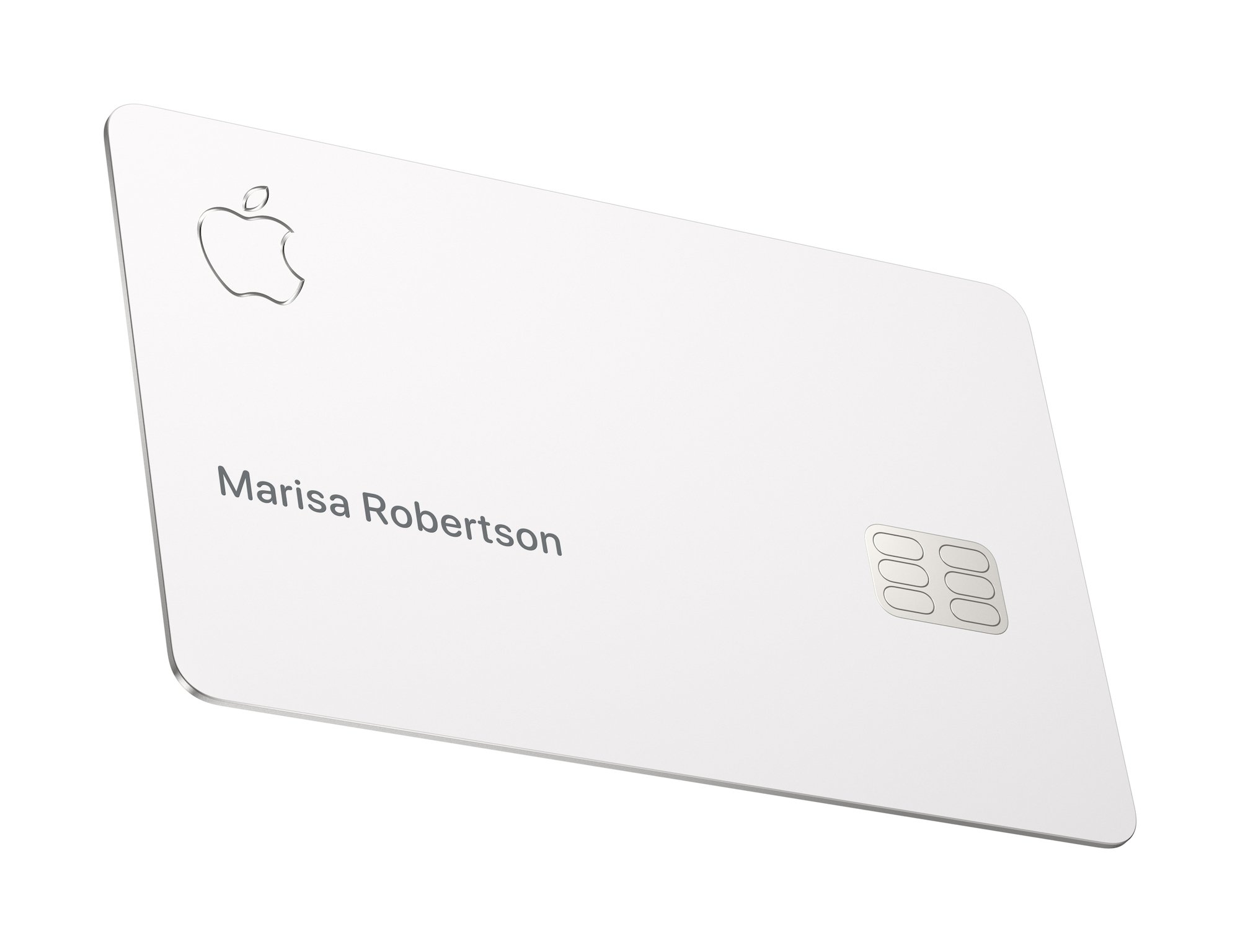 The Apple Card with the Apple logo, a chip, and a name