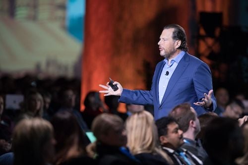 Salesforce chairman and co-CEO Marc Benioff presenting at an event