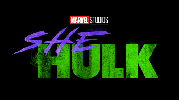 The words Marvel Studios She Hulk on a black background.