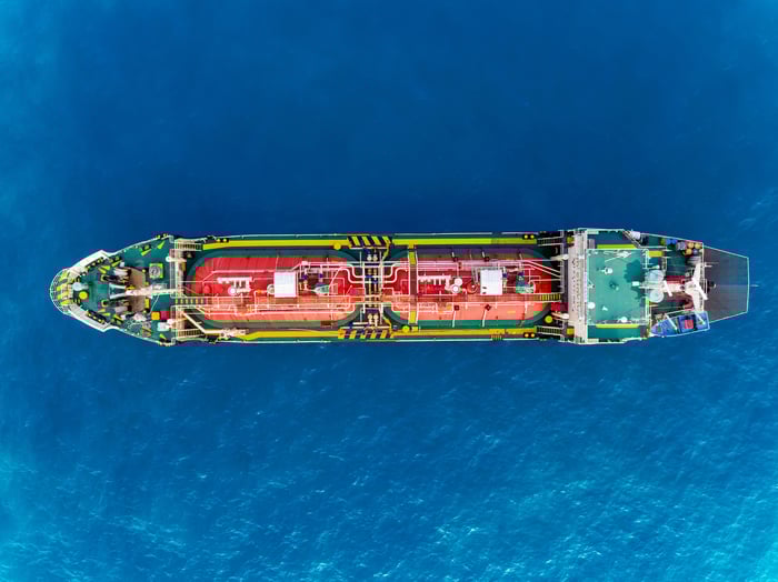 A tanker on open water.