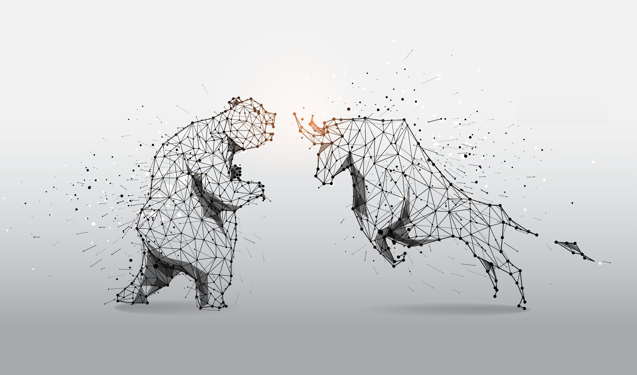 An illustration of a bear battling a bull.