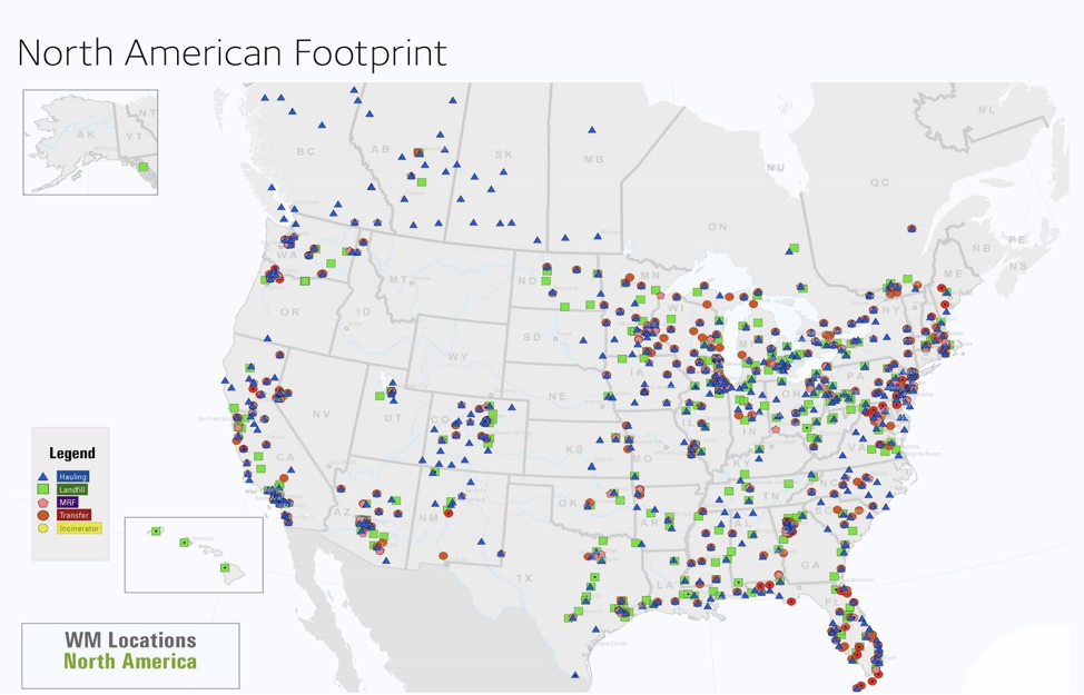 Map of Waste Management Landfills in North America
