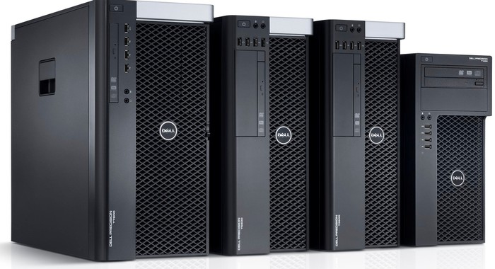 A row of dell desktop computers