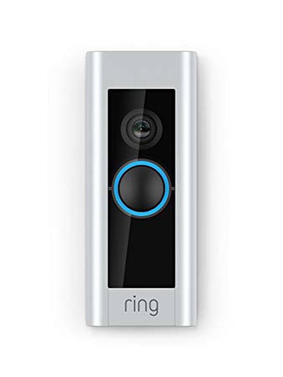 A silver Ring doorbell.