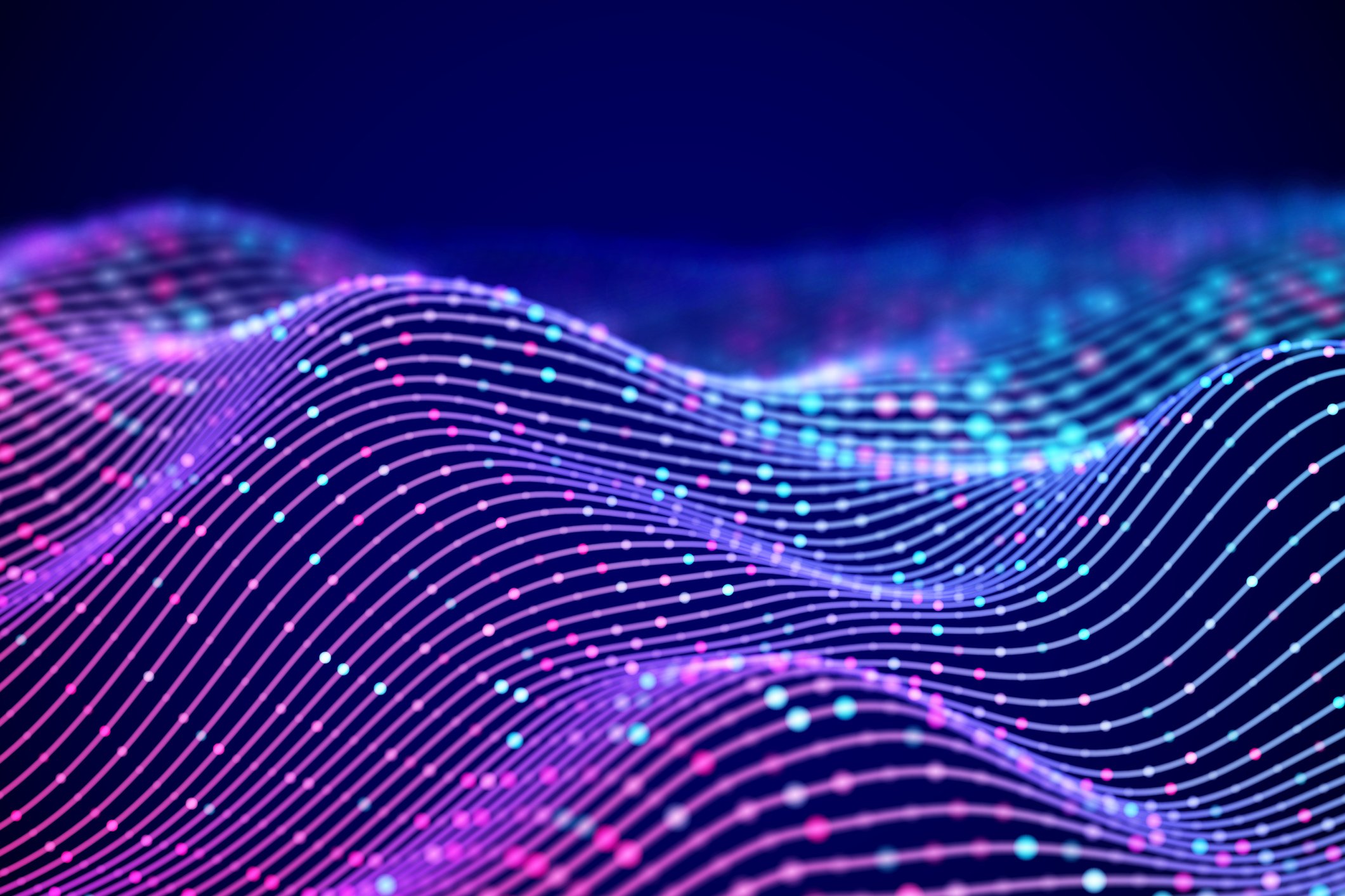 Waves of colors on a blue background.