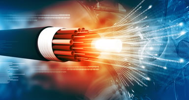 Fiber internet cable glowing red hot