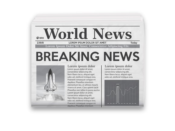 Newspaper front page with a Breaking News headline