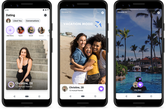 Three screenshots from Facebook's new Dating feature.