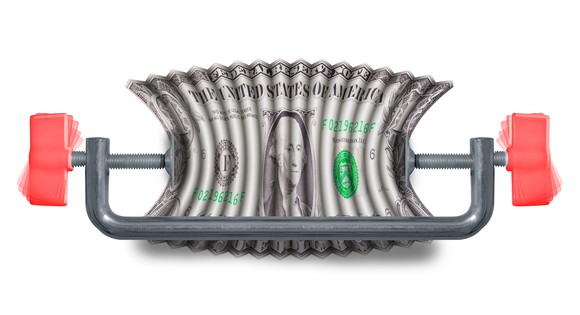 $1 bill being squeezed in a vise