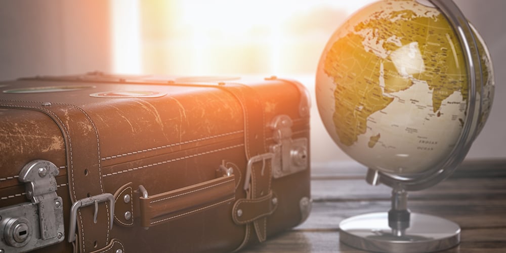 A suitcase and a globe represent the new Trip.com's corporate ambitions.