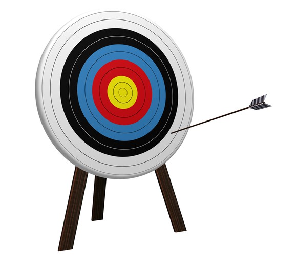 An arrow on the outer edge of a target.