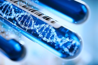 Test tubes with DNA helix