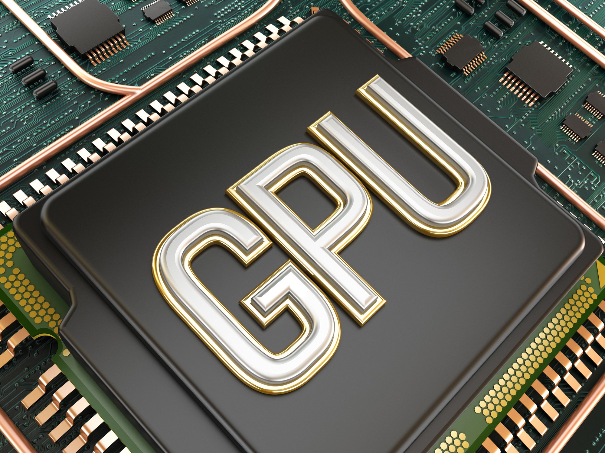 Graphics processing unit with "GPU" on it.