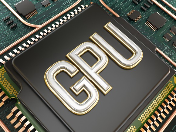 Graphics processing unit with "GPU" on it.